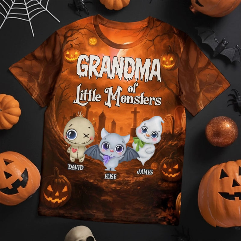 Personalized Unisex T-shirt – Halloween Gift For Grandma, Mom – Little Monsters Light Up Halloween