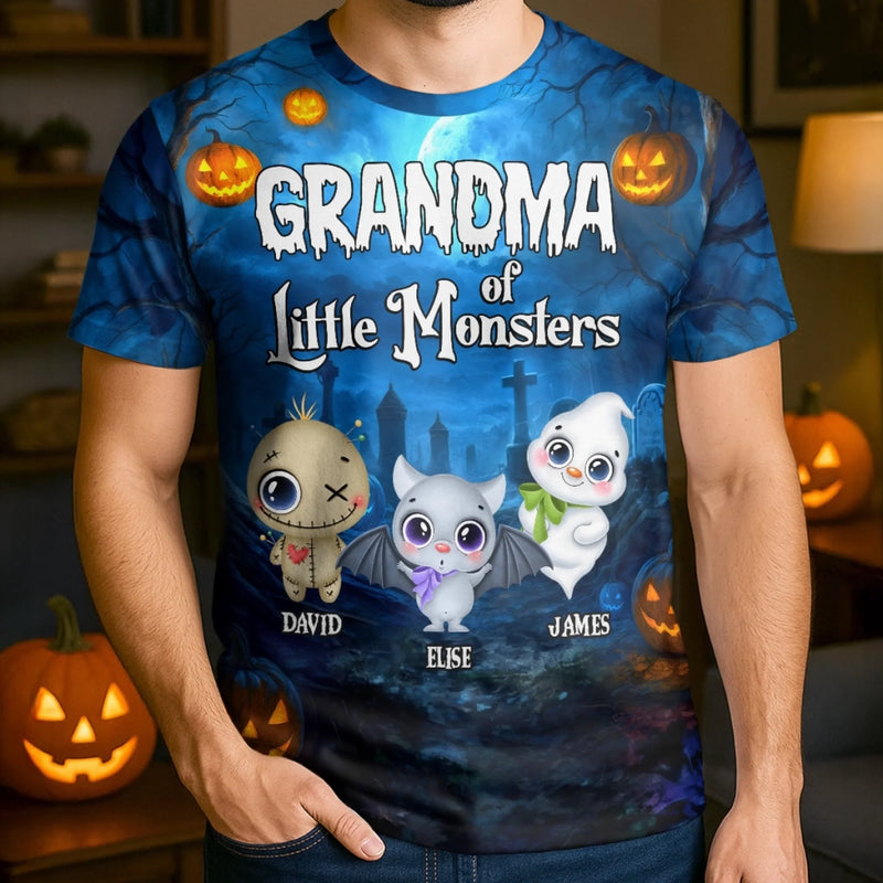 Personalized Unisex T-shirt – Halloween Gift For Grandma, Mom – Little Monsters Light Up Halloween
