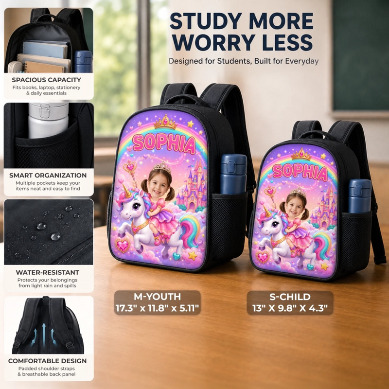 Personalized Photo Kids Front Printed Backpack – Back To School Gift For Kids – Always Sparkle And Shine