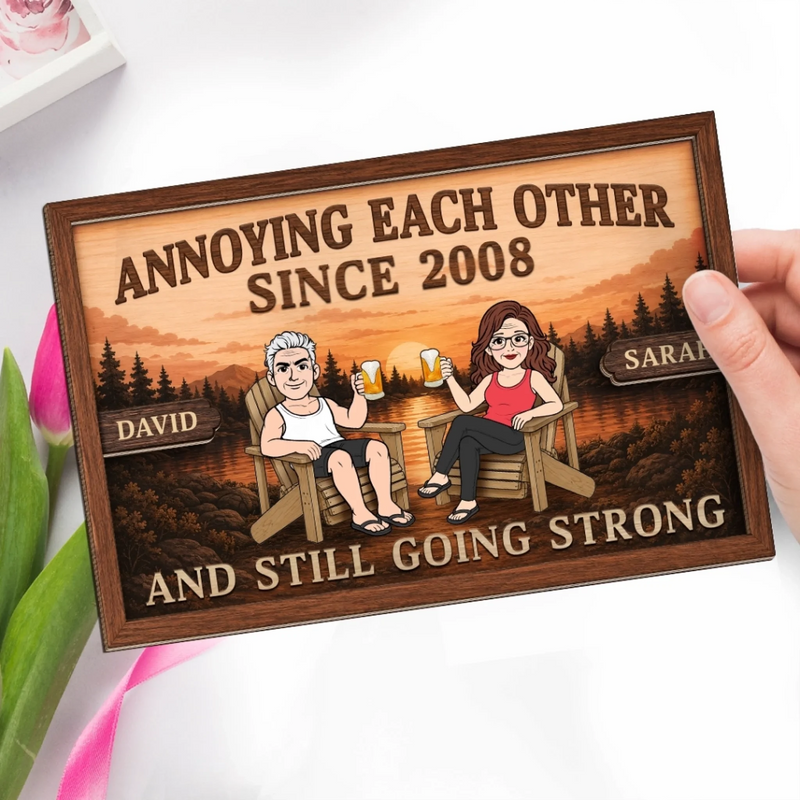 Personalized 2-Layered Wooden Plaque - Wedding Anniversary Gift For Couple - Built on Love & Laughter