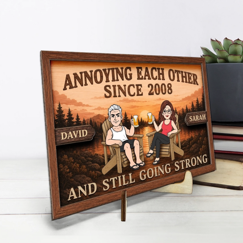 Personalized 2-Layered Wooden Plaque - Wedding Anniversary Gift For Couple - Built on Love & Laughter