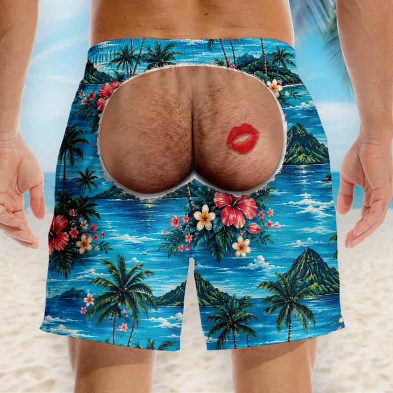 Personalized Funny Men Swim Trunks – Summer Gift For Men – Rear View Approved