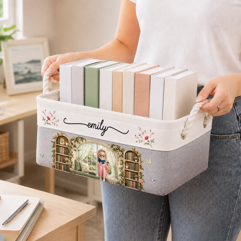 Personalized Storage Basket – Gifts For Book Lovers – Happiness Is A Room Full Of Books