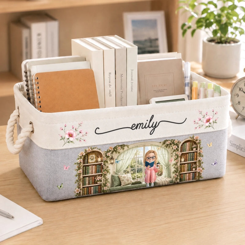 Personalized Storage Basket – Gifts For Book Lovers – Happiness Is A Room Full Of Books