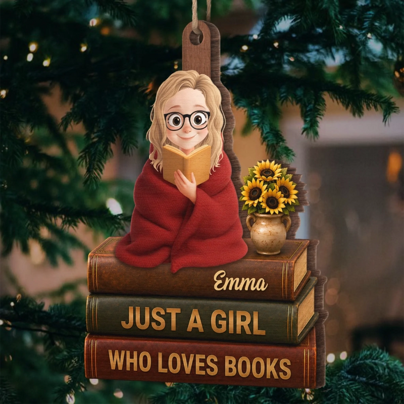 Personalized Wood Ornament – Christmas Gift For Book Lovers – Santa Loves Bookworms