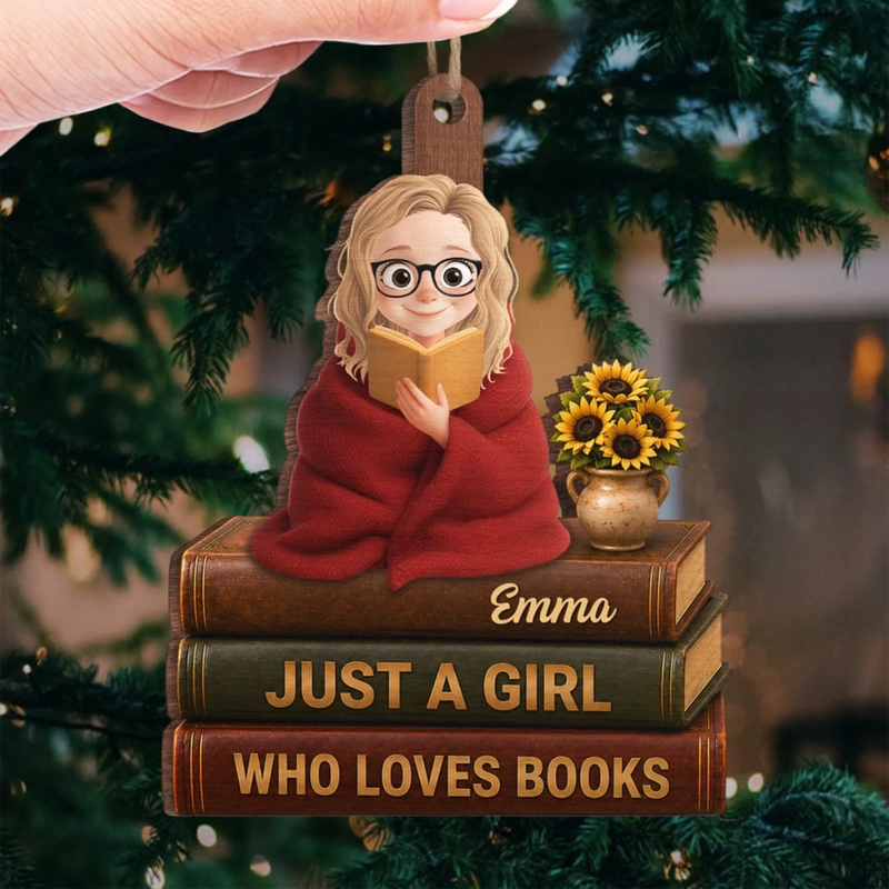 Personalized Wood Ornament – Christmas Gift For Book Lovers – Santa Loves Bookworms