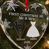 Personalized Heart, Round Glass Ornament - Anniversary Christmas Wedding Gifts For Couple, Husband And Wife - Our First Christmas As Mr & Mrs