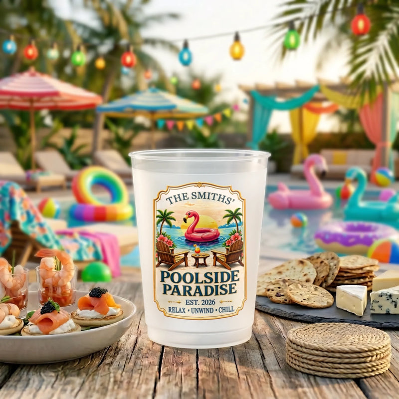 Personalized Party Cups - Poolside, Summer Gift For Couple, Family- Party Like A Flamingo