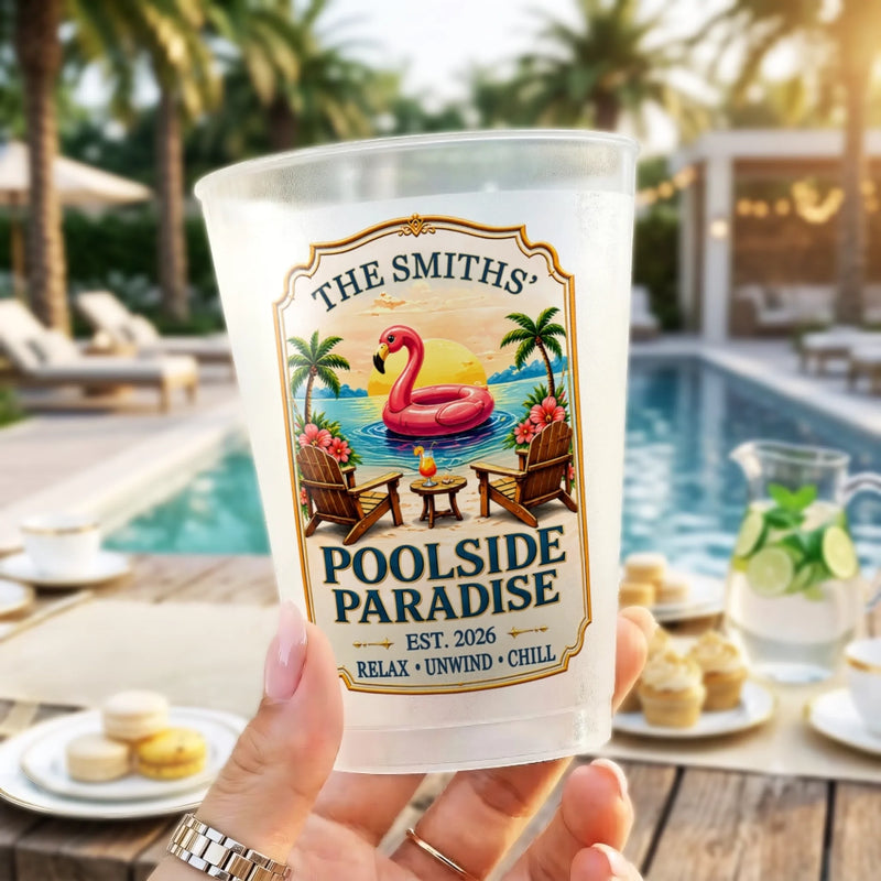 Personalized Party Cups - Poolside, Summer Gift For Couple, Family- Party Like A Flamingo