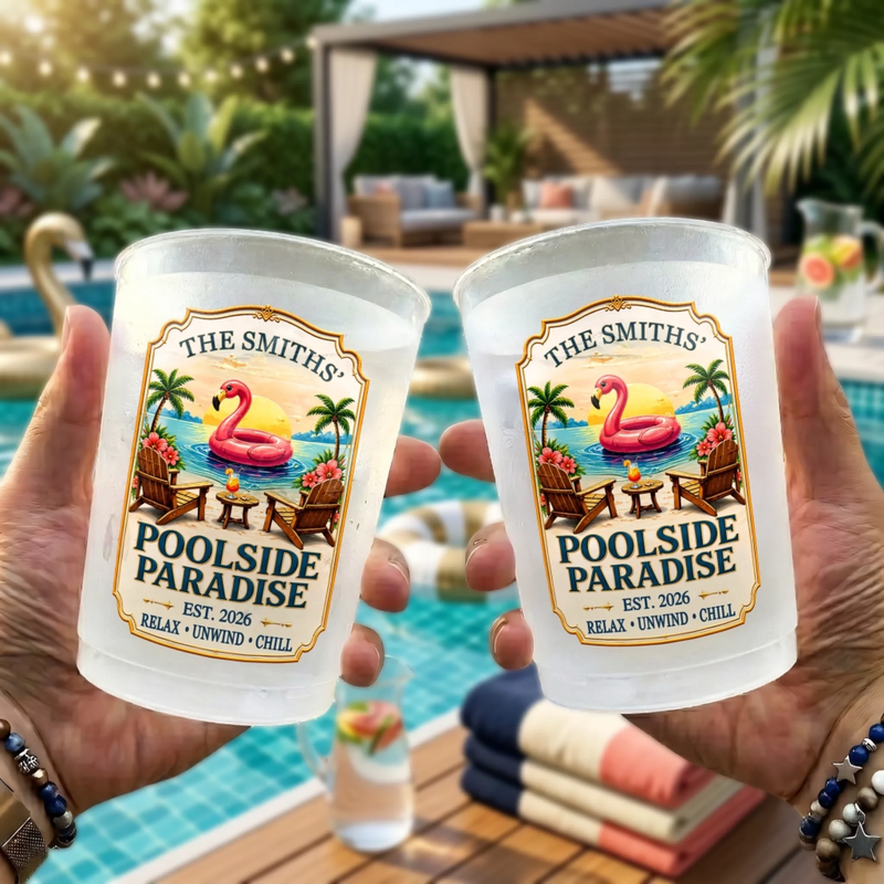 Personalized Party Cups - Poolside, Summer Gift For Couple, Family- Party Like A Flamingo