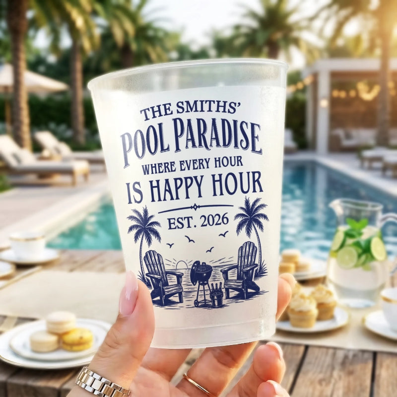 Personalized Party Cups - Poolside, Summer Gift For Couple, Family - Sun Splash Repeat