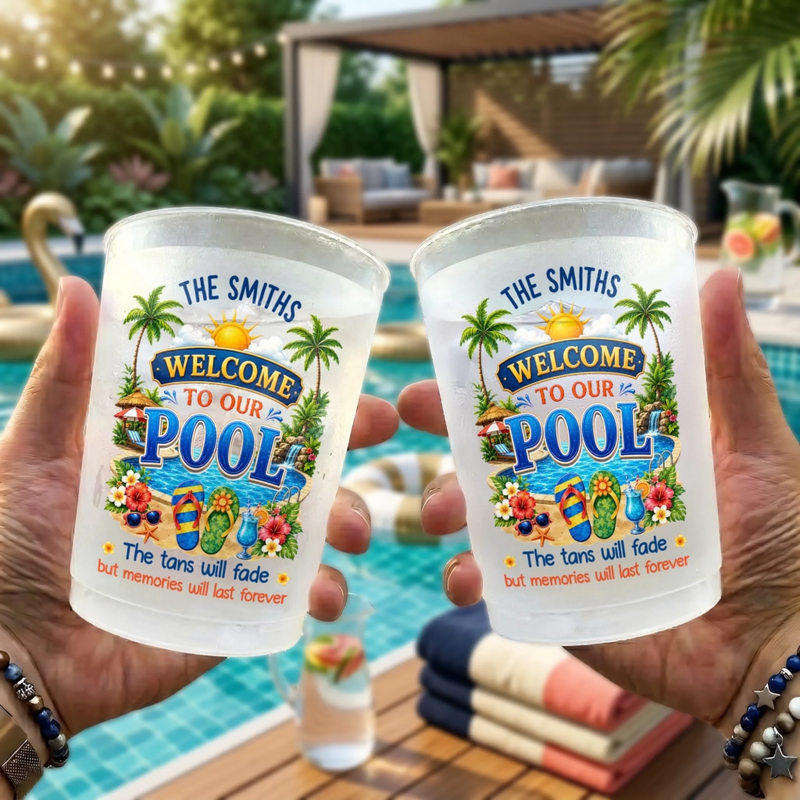 Personalized Party Cups - Poolside, Summer Gift For Family - Family Fun Under The Sun