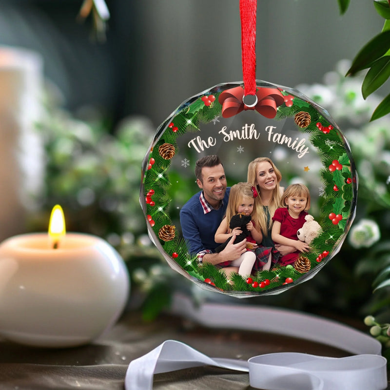 Personalized Photo Glass Ornament - Christmas Gift For Family - Home Is Where Christmas Begins