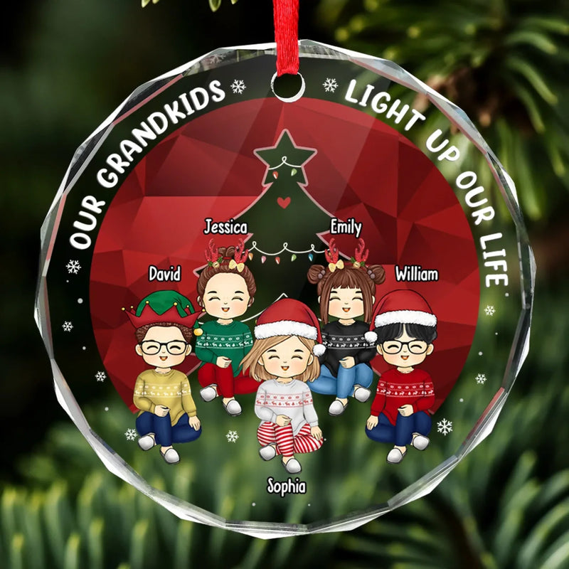 Personalized Glass Ornament - Christmas Gift For Grandma, Grandpa, Family - Our Grandkids Light Up Our Life