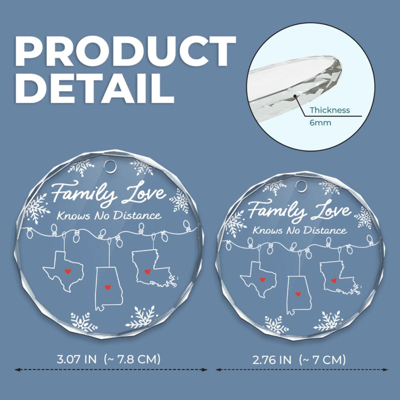 Personalized Glass Ornament - Christmas Gift For Mom, Dad, Family - Across the Miles, Our Family Stays Strong
