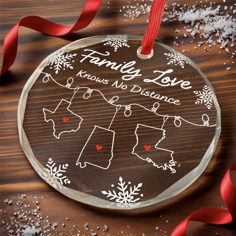 Personalized Glass Ornament - Christmas Gift For Mom, Dad, Family - Across the Miles, Our Family Stays Strong