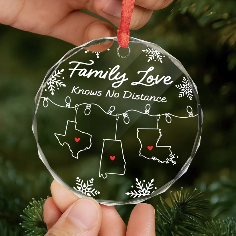 Personalized Glass Ornament - Christmas Gift For Mom, Dad, Family - Across the Miles, Our Family Stays Strong