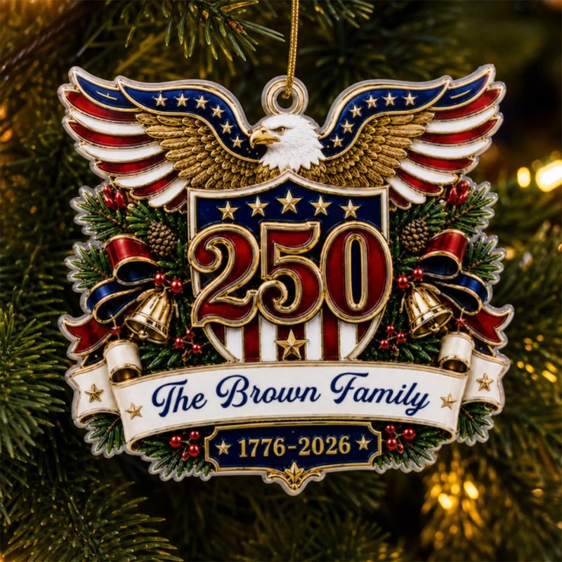 Personalized Acrylic Ornament – America 250th Anniversary, Christmas Gift For Family – Generations Of Freedom And Love