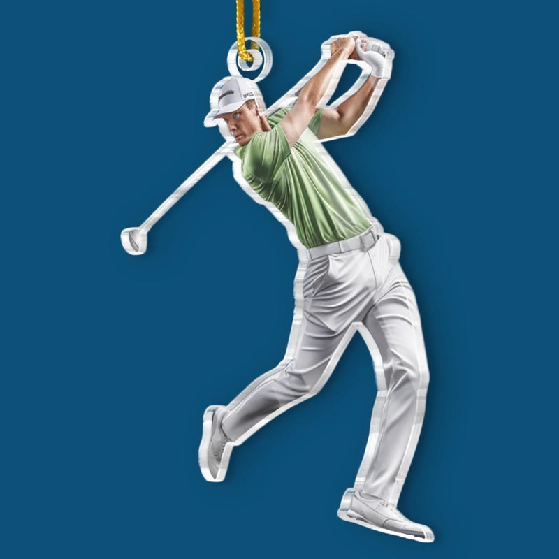 Personalized Photo Acrylic Ornament – Christmas Gift For Golfer, Golf Lovers – Play Hard Live Happy
