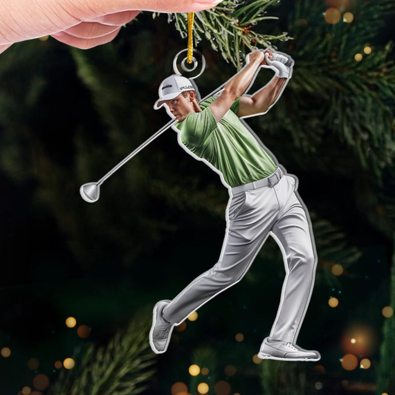 Personalized Photo Acrylic Ornament – Christmas Gift For Golfer, Golf Lovers – Play Hard Live Happy