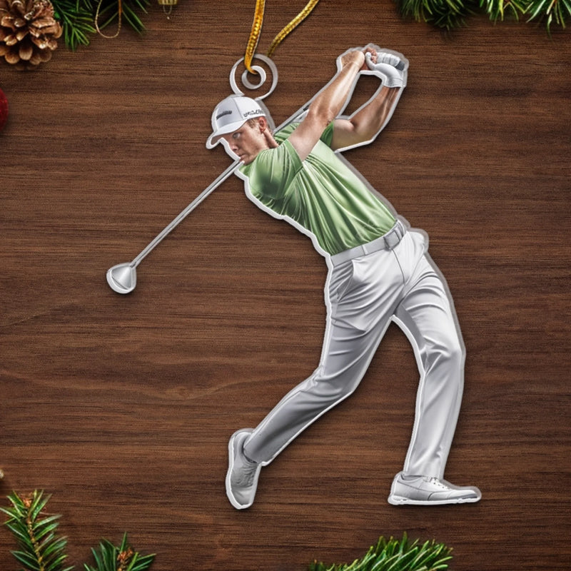 Personalized Photo Acrylic Ornament – Christmas Gift For Golfer, Golf Lovers – Play Hard Live Happy