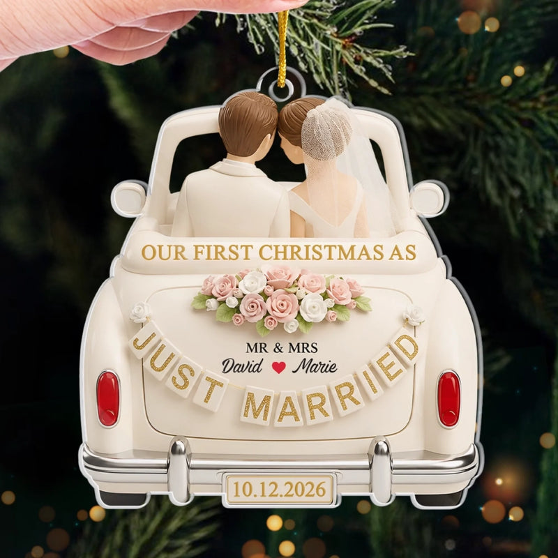 Personalized Acrylic Ornament – Christmas, Wedding Gift For Couple, Newlyweds – First Christmas, Forever Love