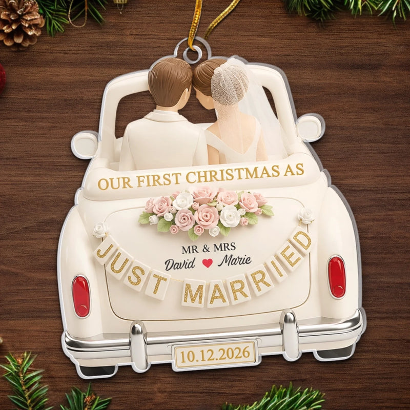 Personalized Acrylic Ornament – Christmas, Wedding Gift For Couple, Newlyweds – First Christmas, Forever Love