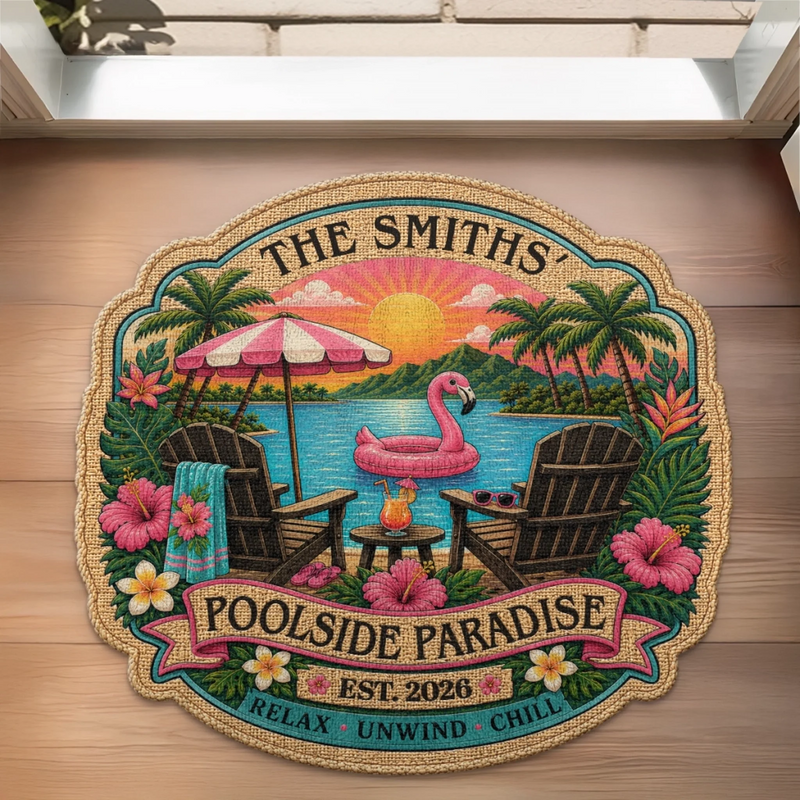Personalized Shaped Doormat – Poolside, Summer Gift For Family – Our Poolside Escape
