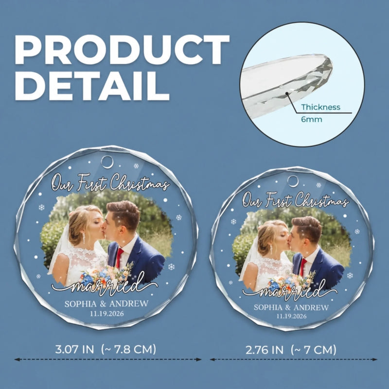 Personalized Photo Glass Ornament – Christmas, Anniversary Gift For Couple – Our First Christmas As Mr & Mrs