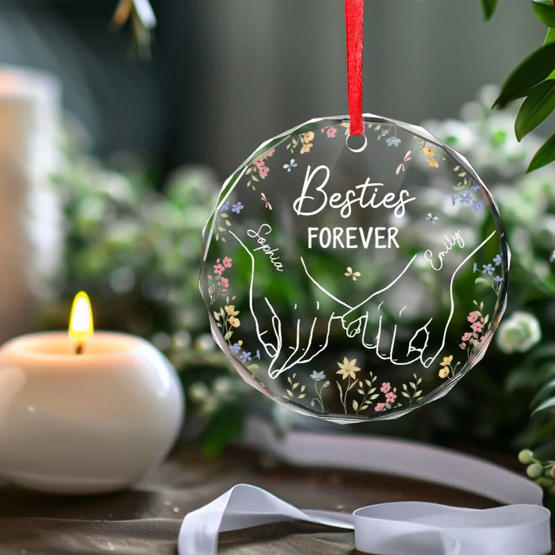 Personalized Glass Ornament - Christmas Gift For Sister, Bestie, Best Friend - Heart To Heart