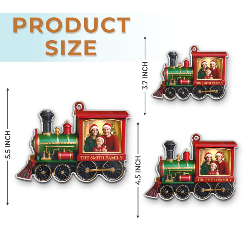 Personalized Photo Acrylic Ornament – Christmas Gift For Mom, Dad, Family – All Aboard The Christmas Train