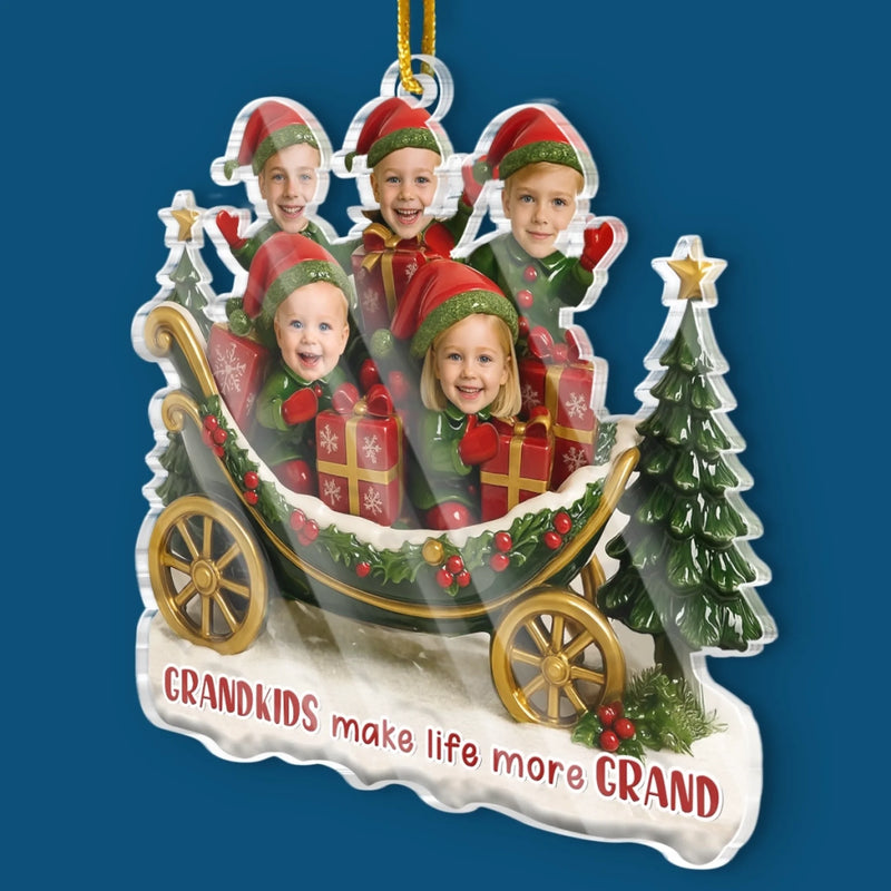 Personalized Photo Acrylic Ornament – Christmas Gift For Grandma, Grandpa, Family – Joy Begins With Grandkids