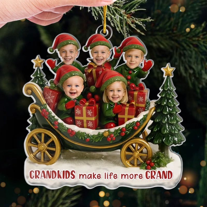 Personalized Photo Acrylic Ornament – Christmas Gift For Grandma, Grandpa, Family – Joy Begins With Grandkids