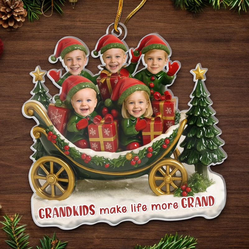 Personalized Photo Acrylic Ornament – Christmas Gift For Grandma, Grandpa, Family – Joy Begins With Grandkids