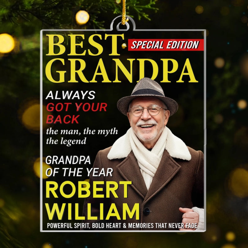 Personalized Photo Magazine Acrylic Ornament – Christmas Gift For Grandpa – His Wisdom Warms Our Hearts