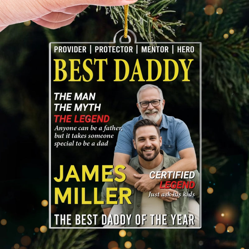 Personalized Photo Magazine Acrylic Ornament – Christmas Gift For Dad – His Strength Shapes Our Days