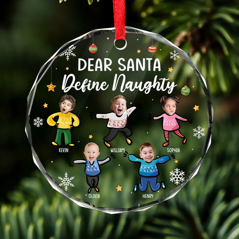 Personalized Photo Glass Ornament - Christmas Gift For Grandkid, Family - Dear Santa Define Naughty