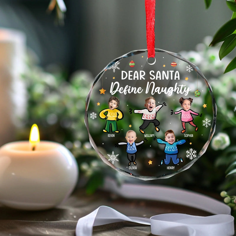 Personalized Photo Glass Ornament - Christmas Gift For Grandkid, Family - Dear Santa Define Naughty