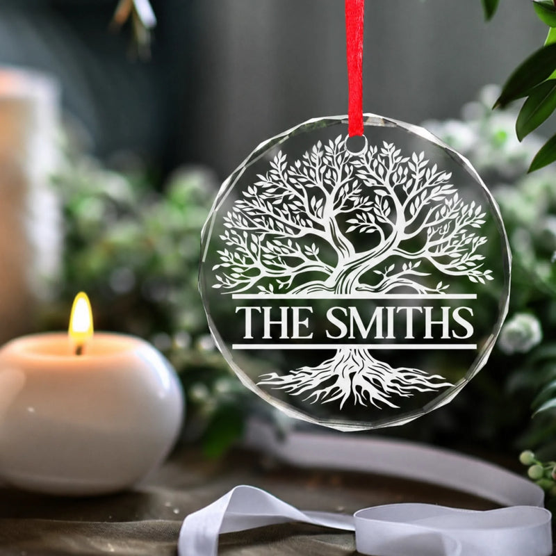 Personalized Glass Ornament - Christmas Gift For Mom, Dad, Family - Roots That Bind Us, Branches That Reach Skyward