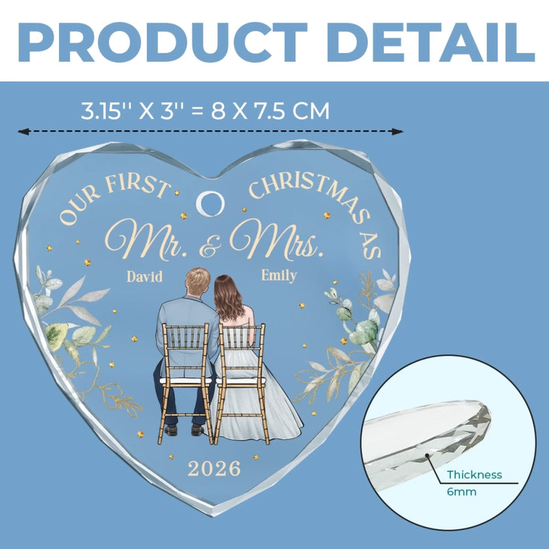 Personalized Glass Ornament – Christmas, Anniversary Gift For Couple, Husband, Wife – Newlyweds Merry Christmas