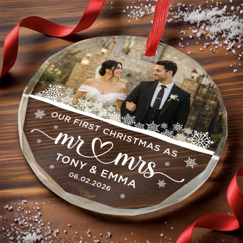 Personalized Photo Glass Ornament – Christmas, Anniversary Gift For Couple, Husband, Wife – Our Happily Ever Christmas