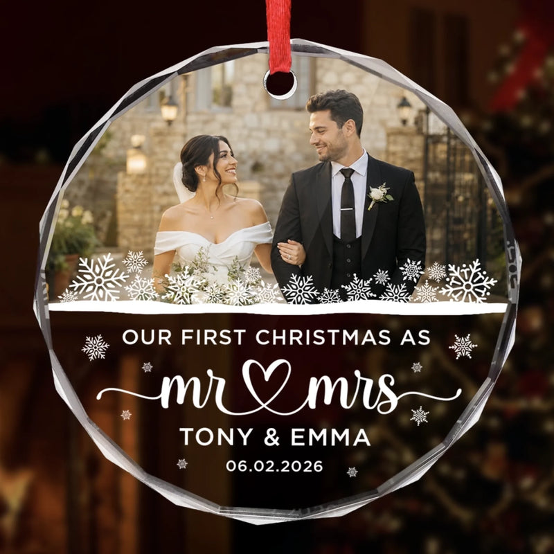 Personalized Photo Glass Ornament – Christmas, Anniversary Gift For Couple, Husband, Wife – Our Happily Ever Christmas