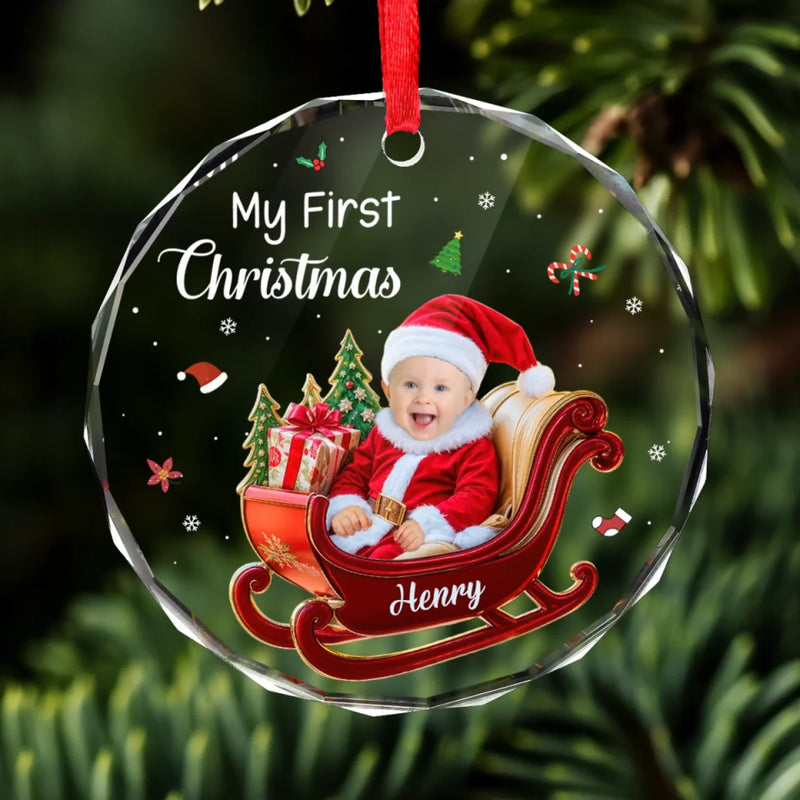 Personalized Photo Glass Ornament – Christmas, Baby Shower Gift For New Parents, Baby – Sweet Dreams, Little Angel