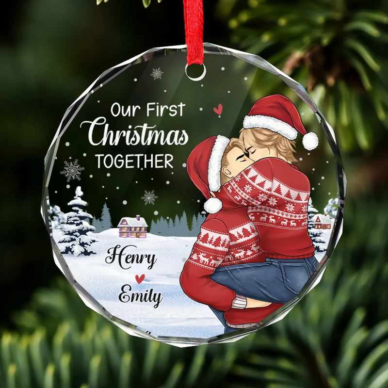 Personalized Glass Ornament – Christmas, Anniversary Gift For Couple – Our First Christmas