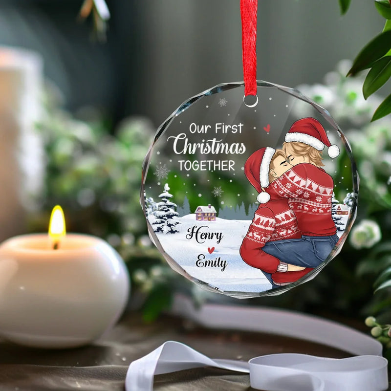 Personalized Glass Ornament – Christmas, Anniversary Gift For Couple – Our First Christmas