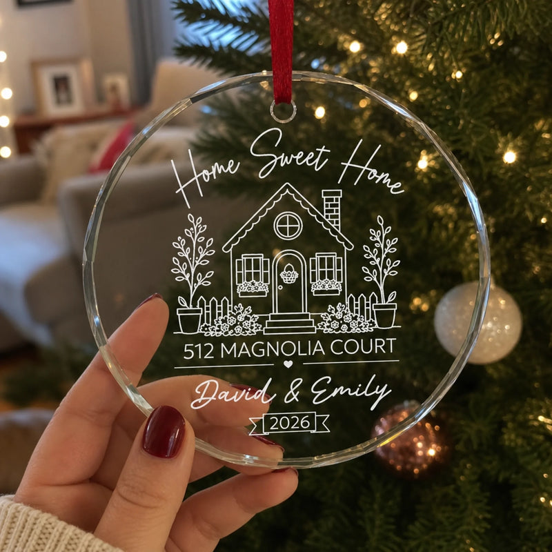 Custom New Home First Home Glass Ornament - Personalized Anniversary Wedding Gifts For Husband And Wife, Him And Her - Together Is My Favorite Place