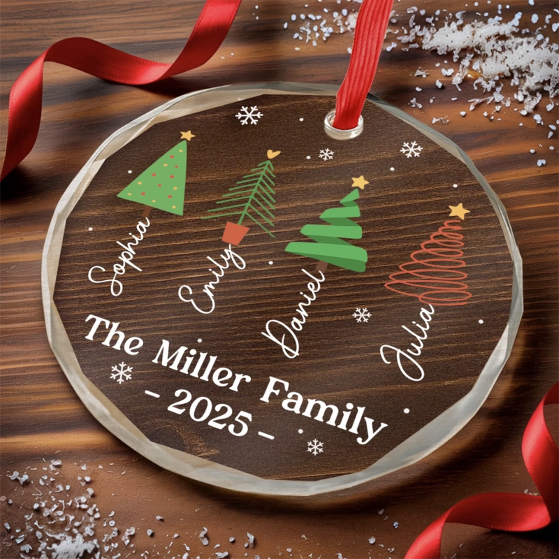 Personalized Glass Ornament – Christmas Gift For Family – Joy Around Our Tree