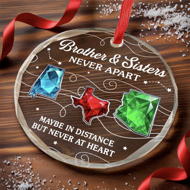 Personalized Glass Ornament – Christmas Gift For Brother, Sister – Miles Apart Hearts Aligned