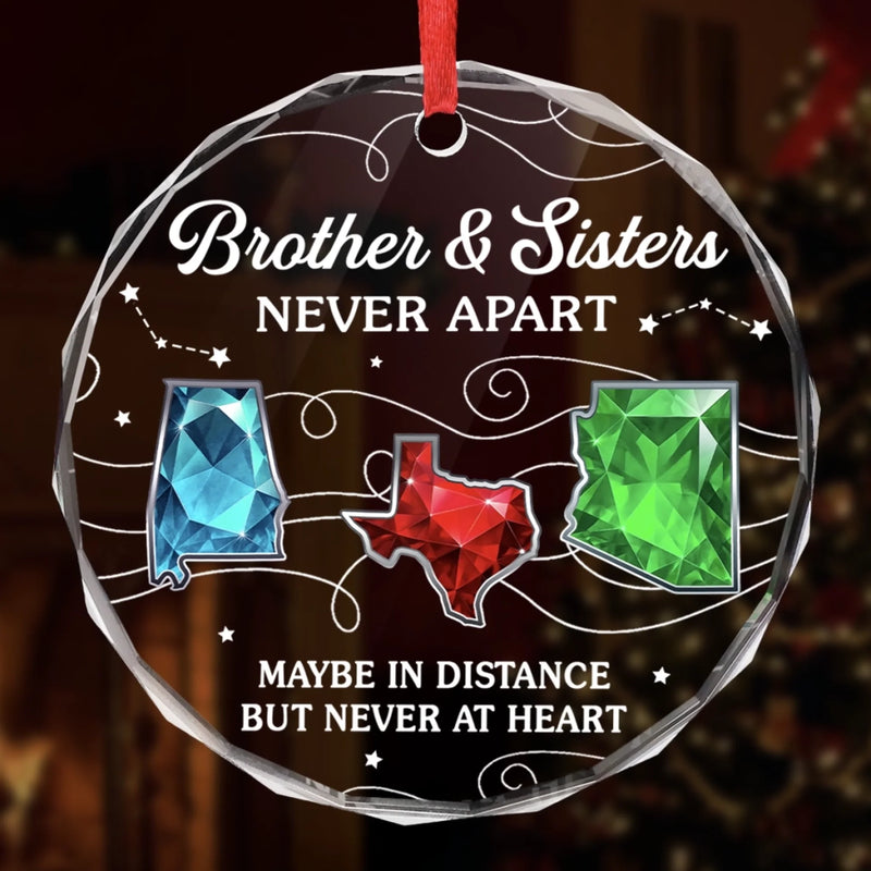 Personalized Glass Ornament – Christmas Gift For Brother, Sister – Miles Apart Hearts Aligned