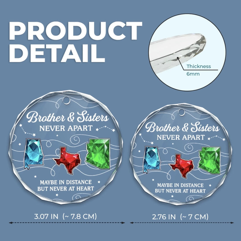 Personalized Glass Ornament – Christmas Gift For Brother, Sister – Miles Apart Hearts Aligned